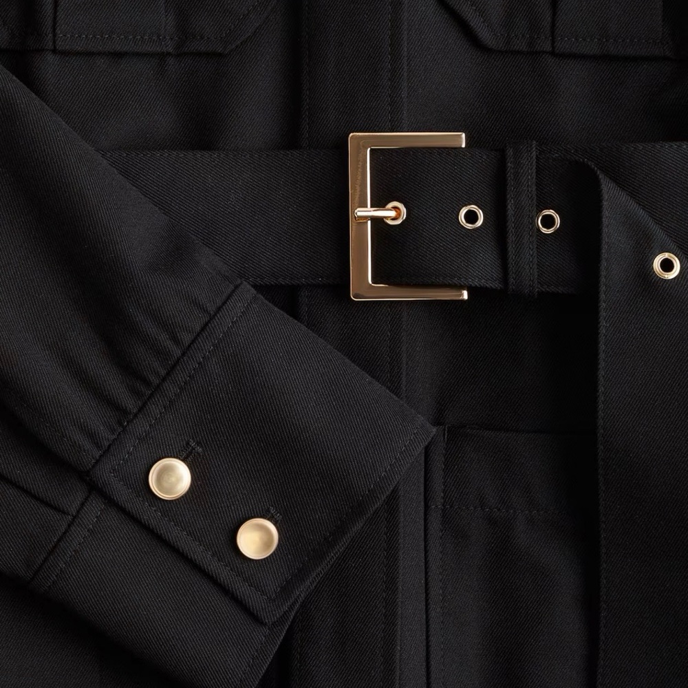 H&M Black Utility Belted Jacket with Gold Buttons - Picture 3 of 6